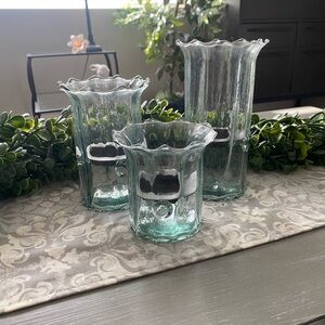 Sundance Catalog Set of 3 Scalloped Recycled Glass Votive Holders. retired